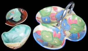 A Clarice Cliff Fantasque Blue Chintz pattern trefoil dish; others (3)