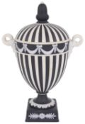 A Wedgwood white jasper ware twin handled vase and cover