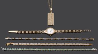 A diamond set line bracelet and a small collection of related items (Qty)