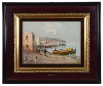 G. Curti (20th century, Italian) Italian harbour view, oil on board