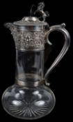 A late Victorian silver mounted glass claret jug