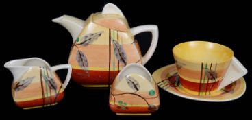 A Clarice Cliff Bizarre Kelverne pattern Trieste shape tea for one; others (5)