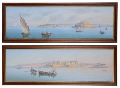 Joseph Bonello (Maltese, b.1878) A pair of panoramas of Valetta (2)