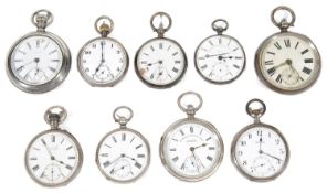 A collection of nine Victorian and later silver open faced pocket watches (9)