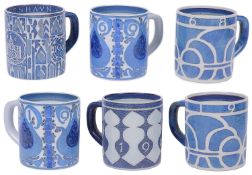 Five Royal Copenhagen Aluminia Fajance year mugs; one other (6)