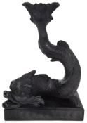 A 20th century Wedgwood black basalt dolphin candlestick