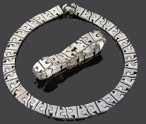 A Taxco modernist Mexican silver hinged jigsaw necklace and bracelet by Salvador Juller Garcia