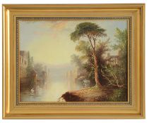 James Salt (British,1850-1903) 'Italian river landscape' oil on canvas