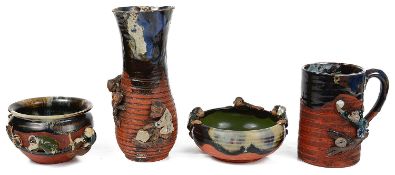 Six pieces of Japanese Sumida Gawa pottery (4)