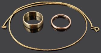 Two 9ct gold gentleman's wedding bands (3)