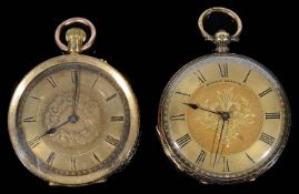 Two late 19th century Swiss 18K gold open faced pocket watches (2)
