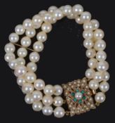 A Continental three row cultured pearl bracelet