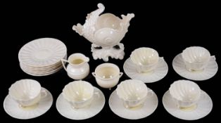 A set of six Belleek porcelain 'Neptune' pattern tea cups and saucers and plates (21)