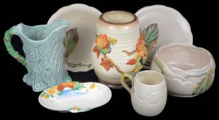 An Art Deco Clarice Cliff relief moulded jug; others (7)