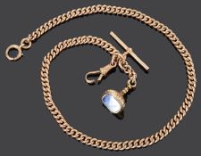 A 9ct rose gold flat link Albert watch chain,
