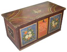 A 19th century German polychrome painted pine blanket box