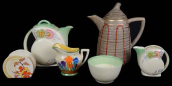 A Clarice Cliff Bizarre Lynton shape Goldstone coffee pot and cover; others (6)