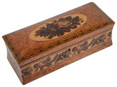 A Victorian Tunbridgeware burr walnut glove box