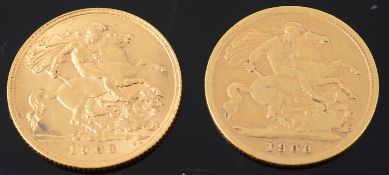 A Victoria half sovereign 1900 and an Edward VII half sovereign 1908 (2)