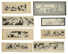 John M. Burns (British, b.1938) original cartoons, pen and ink (8)