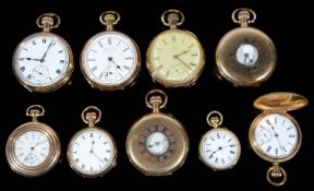 A collection of nine gold plated top wind pocket watches, (9)