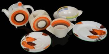 A Clarice Cliff Bonjour shape teapot and cover; others (6)