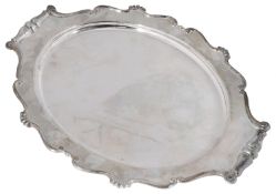 An early 20th century Italian .800 silver oval twin handled tray