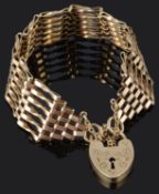 A contemporary 9ct gold six bar gate bracelet