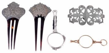 A pair of Indian tortoiseshell and silver hair combs