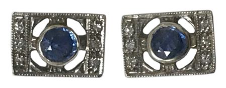 A pair of diamond and sapphire Art Deco earrings