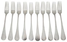 A set of ten early 20th century Italian .800 silver table forks
