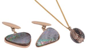 A pair of opal matrix set cufflinks