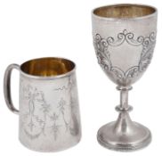 An Edward VII silver goblet and a George V silver christening mug