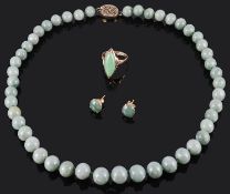 A Continental marquis shaped jade set ring