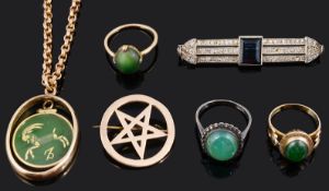 A small collection of jade and other jewellery