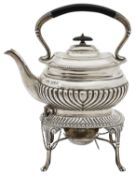 An Edwardian silver kettle on stand with spirit burner