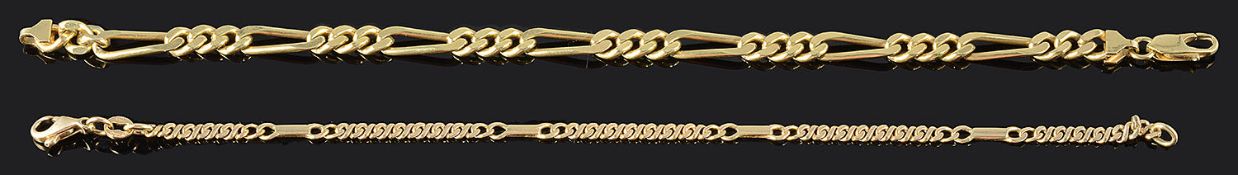 A contemporary Continental 18ct gold figaro link bracelet and a similar 9ct gold bracelet (2)