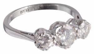 An attractive three stone diamond set ring, approximately 1.75 carats total weight