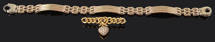 A Victorian 15ct gold pearl set heart pendant drop brooch