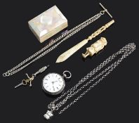 An early Victorian silver open faced pocket watch and a small collection of vertu