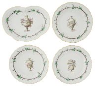 Four early 19th century creamware pottery dessert plates