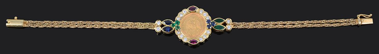 A Continental, contemporary 18ct gold gem set coin bracelet
