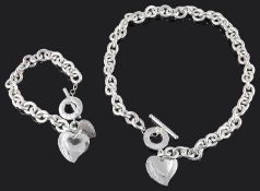 A Tiffany & Co. silver double heart tag necklace and bracelet