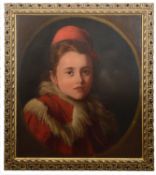 19th Century Continental School 'Portrait of a girl wearing a red hat'