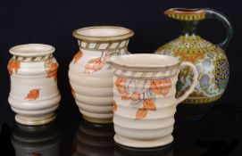 Three pieces of Art Deco Crown Ducal Charlotte Rhead pottery; others