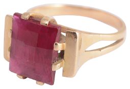 An attractive Continental fancy cut ruby set cocktail ring, circa 1940