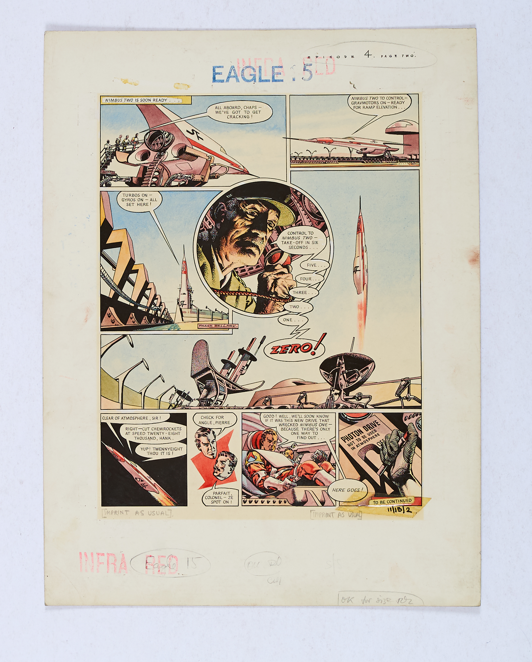 Dan Dare original artwork painted and signed by Frank Bellamy for The Eagle Vol. 11, No 15 page 2 (9