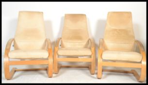 A set of three 20th century / contemporary Danish bentwood cantilever armchairs easy chairs in the