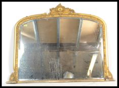 A 19th Century Victorian overmantel mirror having a gilt moulded plaster work frame. Measures: 106cm