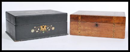 A 19th century chinoiserie decorated lacquered box with foliate decoration together with a walnut
